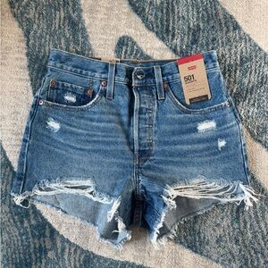 Levi's Blue Distressed Jean Shorts
